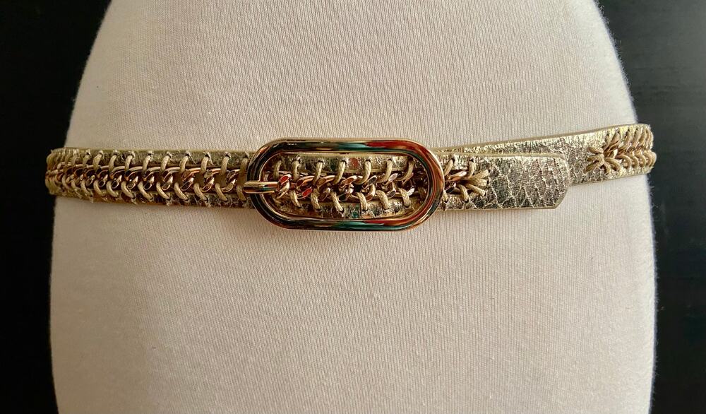 NINE WEST Gold Metallic Belt w/Chain Accent sz S